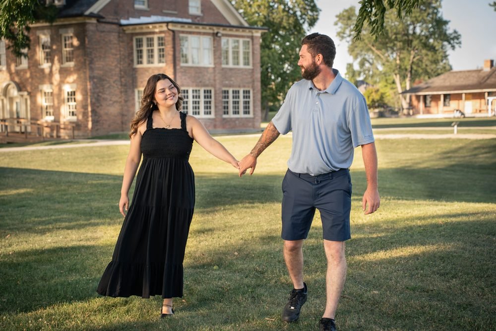 Couple walking hand in hand at Fort Malden National Historic Site, Amherstburg