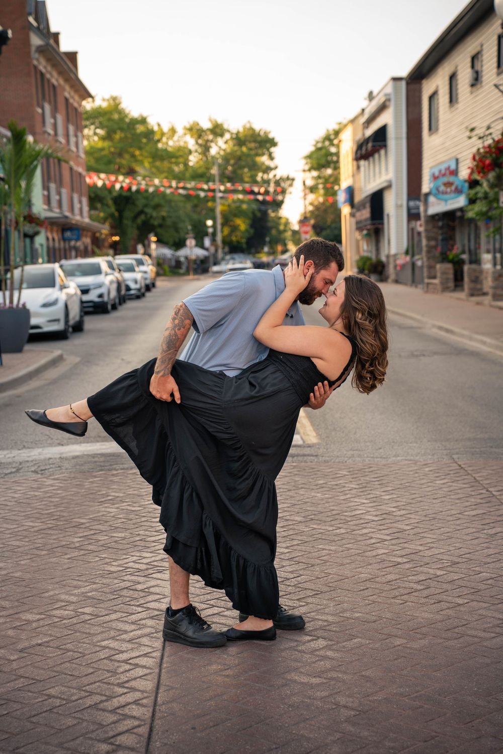 Couple celebrating on a downtown street in Essex County