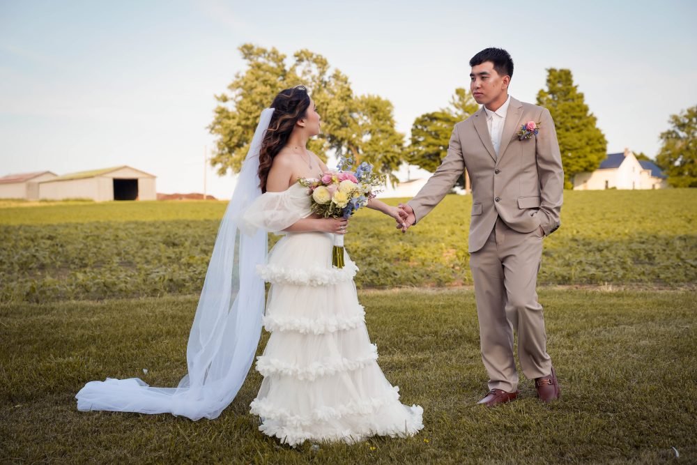 Bride and Groom making pose in LaSalle
