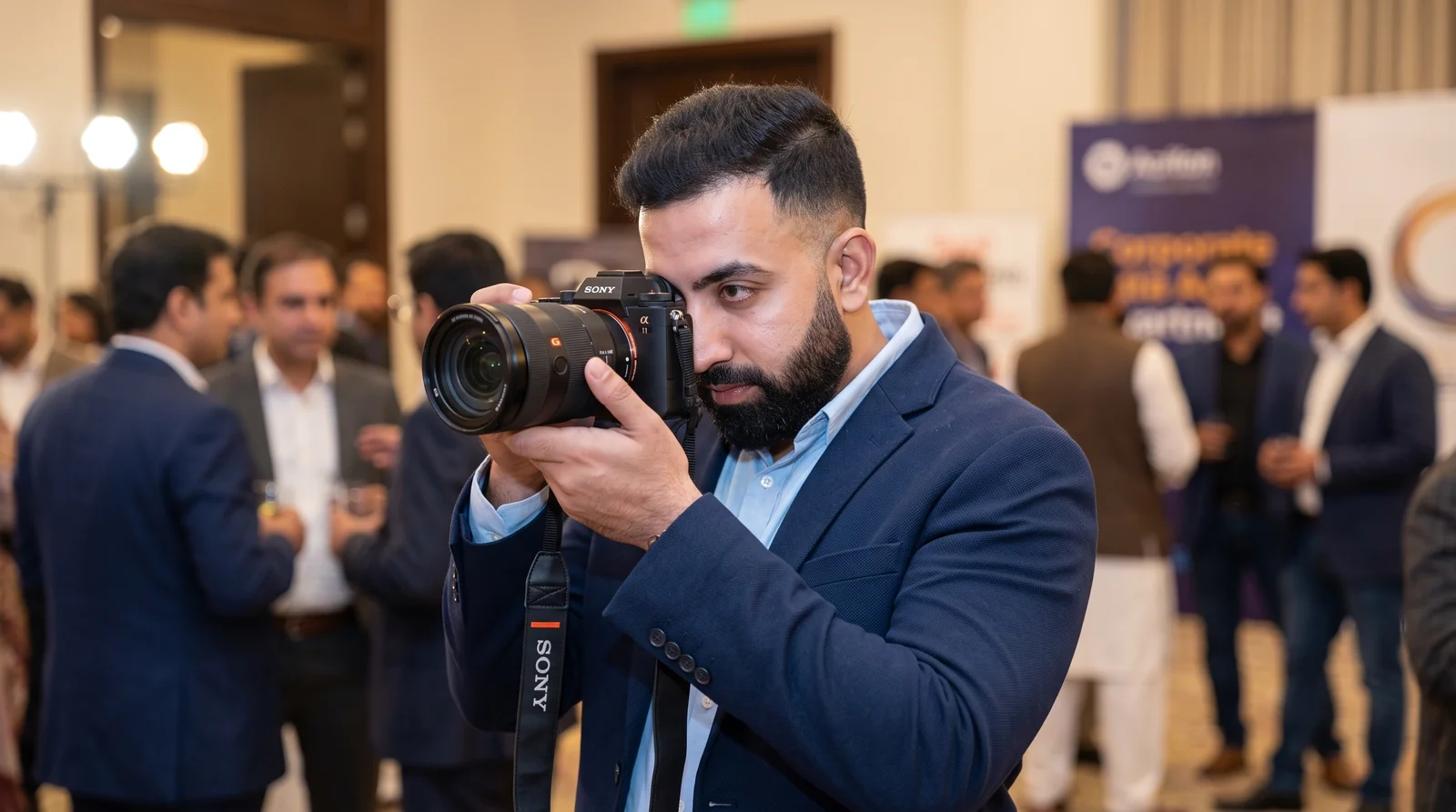 Windsor Ontario event photographer capturing moments with a Sony camera at a corporate event